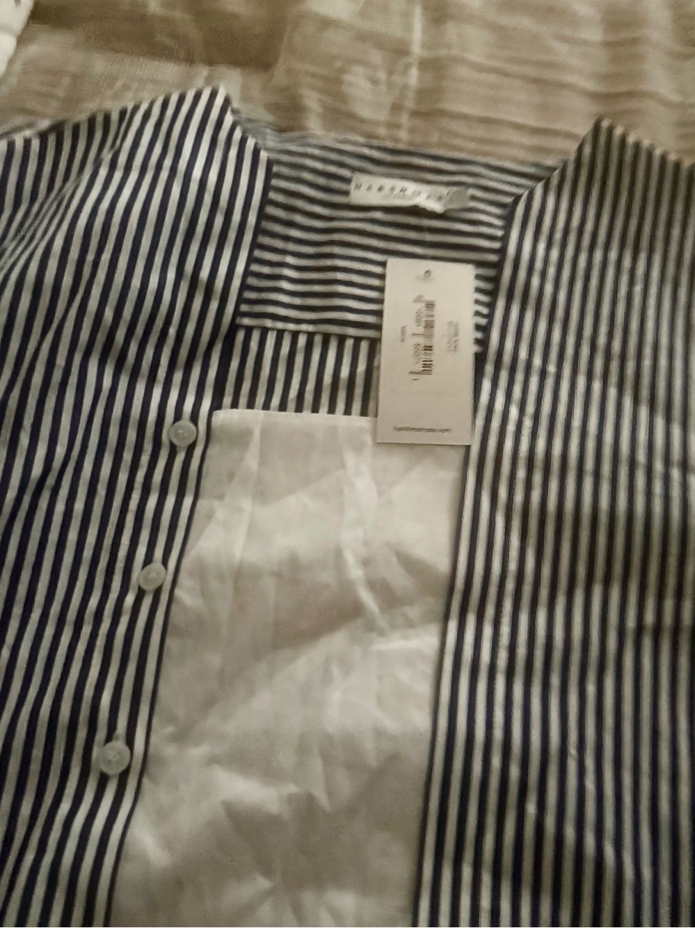 Anthropologie Navy and White Striped Button-Down Shirt